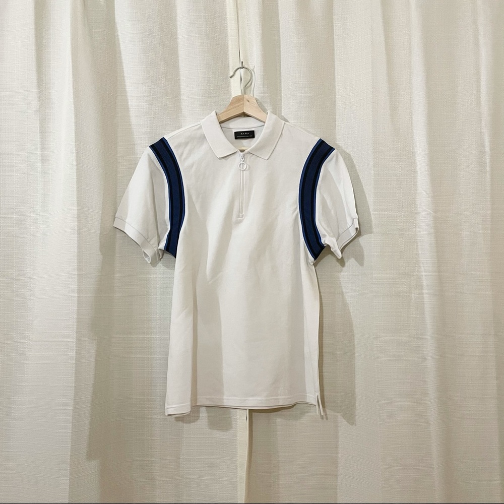 Zara Men White Polo with Blue Line Design